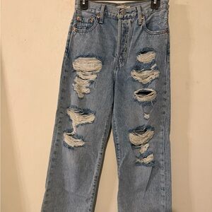 Levi's Women's Straight Leg Ankle Distressed Jeans - Blue